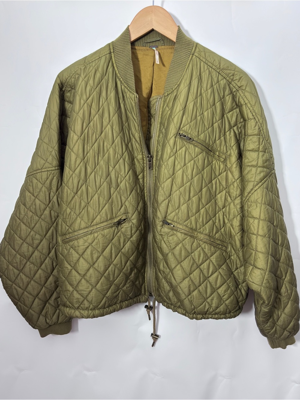 Free People We The Free Quilted Bomber Jacket Olive Oversized Medium Large